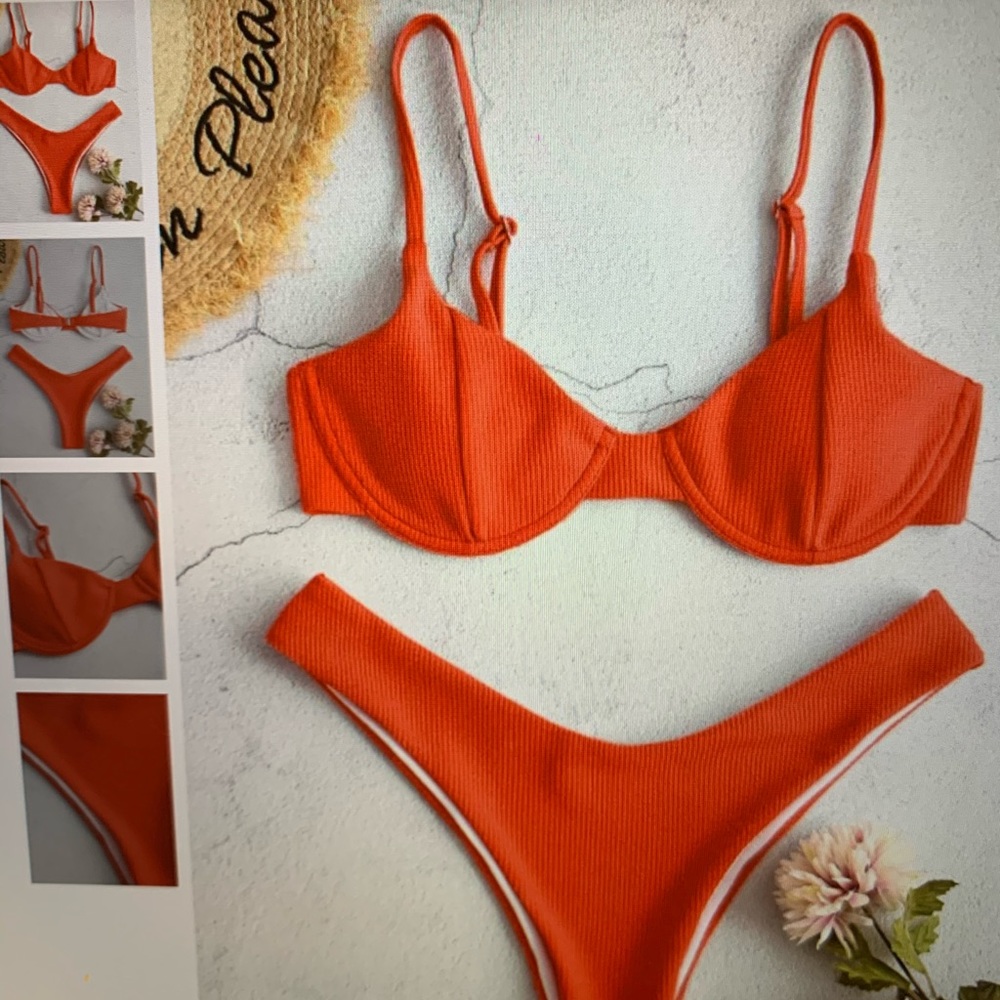 ZAFUL Ribbed Underwire High Leg Bikini Swimsuit